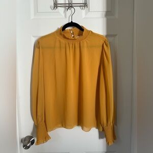 Wilfred Mustard Smocked-Neck Long-Sleeve Blouse